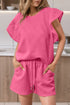 Textured Ruffled Sleeve Tee and Drawstring Shorts Set